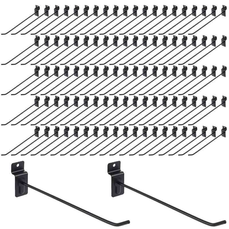 Zelphvt 8 inch Slatwall Hooks, 100 Packs Panel Display Metal Slat Wall Hanging Hooks, Board Peg Accessories Heavy Duty Hanging Shelf Brackets Slat Board for Garage Retail Shop Shelf Accessories - Image 1